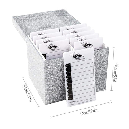 10 Layers Acrylic Eyelash Storage Box,Eyelash Holder Extension Tool,Makeup Organizer False Eyelashes Glue Pallet Holder, Grafting Eye lashes Close-Packed Display with 10 Pallets (Silver)