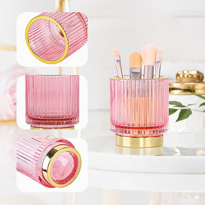 Vintage Makeup Brush Holder Organizer,Dresser Glass Brushes Holder,Vanity Cosmetic Brush Holder,Desktop Crystal Eyeliners Eyebrow Pencil Storage Cup Holder for Countertop (Small Pink)