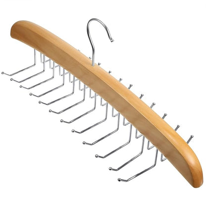 Jetec 2 Pieces Tie Rack Tie Hanger 24 Hooks Wooden Tie Rack Hanger for Closet 360 Degree Rotating Belt Holder Tie Organizer for Men Women Bras Tank Tops Camisoles(Natural Wood Color)