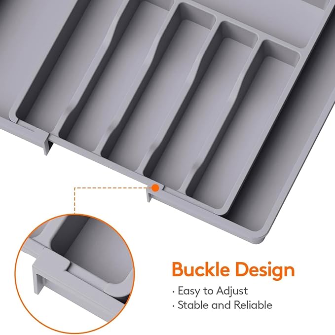 YWHWXB Silverware Drawer Organizer,Expandable Utensil Tray,Large Kitchen Drawer Organizer,Adjustable Plastic Flatware Organizer for Flatware Cutlery Spoon Knives Drawer Storage Organization (Grey)