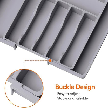 YWHWXB Silverware Drawer Organizer,Expandable Utensil Tray,Large Kitchen Drawer Organizer,Adjustable Plastic Flatware Organizer for Flatware Cutlery Spoon Knives Drawer Storage Organization (Grey)