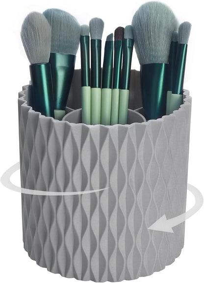 Makeup Brush Holder Organizer-360° Rotating Makeup Brush Storage,Pencil Pen Holder Cup,Desk Accessories,5 Slot Make up Brushes Cup, for Vanity Desktop Bathroom Countertop (Grey)