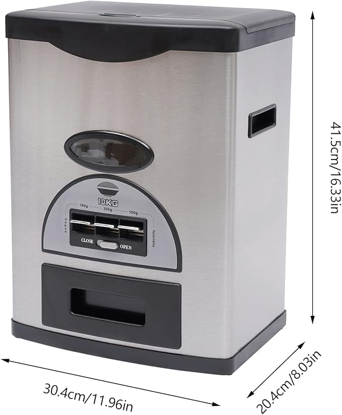 Auto Rice Dispenser,Grain Dispenser Storage Box,10kg/22lb Large Capacity Stainless Steel Rice Storage Container for Kitchen,Dining Room(Grey, Black)