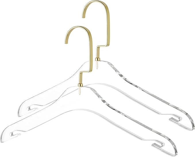 HomeCube USA Clear Acrylic Clothes Hangers with Gold Hooks – Heavy Duty Lucite Design, Elegant & Sturdy for Sweaters, Suits, Jackets, Shirts, Dresses & Boutique Use (20, Small 13")