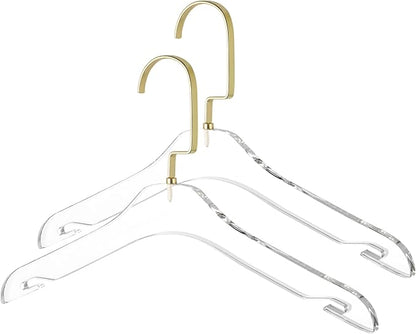 HomeCube USA Clear Acrylic Clothes Hangers with Gold Hooks – Heavy Duty Lucite Design, Elegant & Sturdy for Sweaters, Suits, Jackets, Shirts, Dresses & Boutique Use (20, Small 13")
