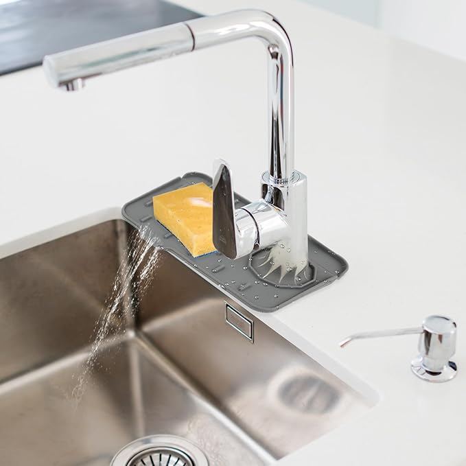 Dimeho Sink Faucet Splash Guard Mat Silicone Soap Dish Pad Faucet Handle Drip Catch Sponge Holder Sink Protector Trays for Bathroom Kitchen Countertop Gadgets Accessories