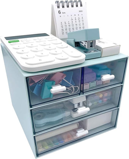 Marknor Makeup Organizer, Desk Organizer with 4 Drawers, Sundries Storage，Vanity Cosmetic Storage Box, Bathroom Counter or Dresser, Blue (QBH-4CT-2)