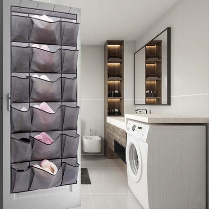 Over The Door Hanging Shoe Rack Organizer with 6 Extra Large and 12 Large Fabric Pockets Shoe Holder for Home Storage (GREY)