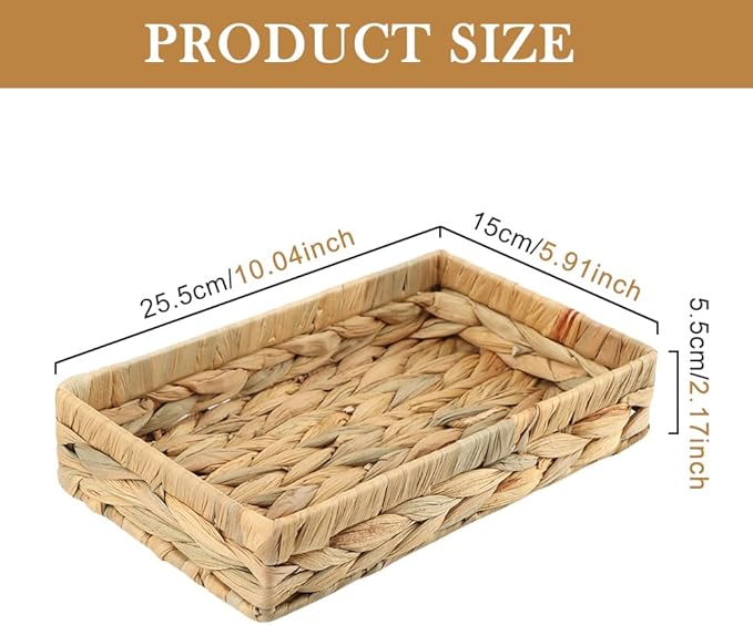 Wicker & Rattan Serving Tray - 10" Rectangle Bathroom Vanity Tray with Storage for Paper Hand Towels