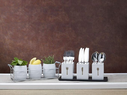 Towle Living 3-Piece Ceramic Caddy with Wood Tray, White, Black