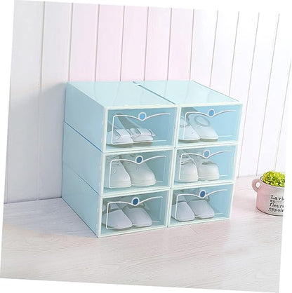 Amosfun 6pcs Stackable Shoe Storage Boxes Thicken Plastic Shoe Organizers for Closet Small Blue for Boots Heels Sneakers