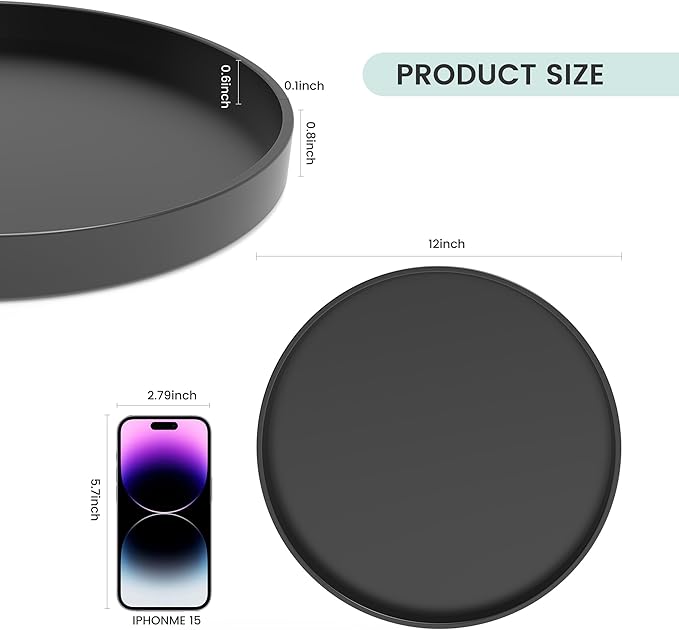 1 Pack 12" Bathroom and Vanity Tray, ABS Bathroom Counter Organizer, Coffee Table Decor for Perfume, Candles, Keys &More. Kitchen Countertop Organizer, Decorative Tray Soap Holder, Black