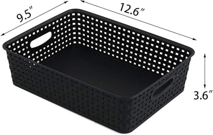 5 Packs Plastic Paper Storage Basket Tray for Office, Black