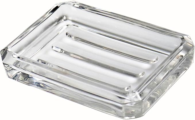 Clear Glass Soap Dish, Heavy Soap Holder for Bathroom, Sink and Kitchen