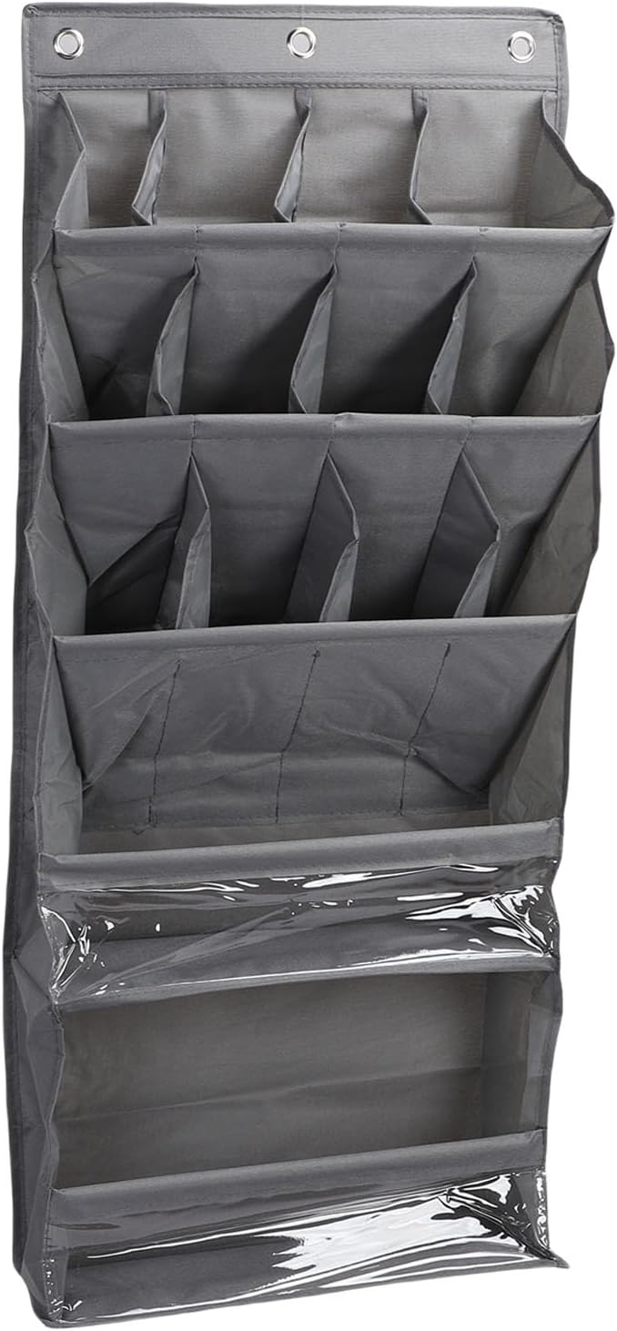 POCREATION Over the Door Hanging Shoe Organizer, Breathable Hanging Storage Holder with Pockets 42x15x101cm / 16.5x5.9x39.8in (Grey)