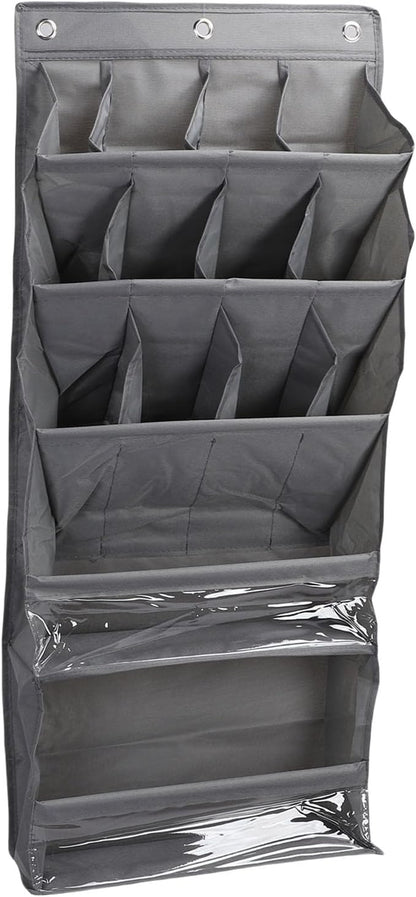 POCREATION Over the Door Hanging Shoe Organizer, Breathable Hanging Storage Holder with Pockets 42x15x101cm / 16.5x5.9x39.8in (Grey)