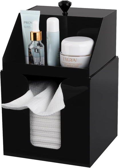 Anyoifax Disposable Facial Towels Storage Compatible with Clean Skin Club Clean Towel XL Double Layer Acrylic Box Cotton Pads Container Qtip Bin Face Towelettes Holder for Bathroom Counter, Black
