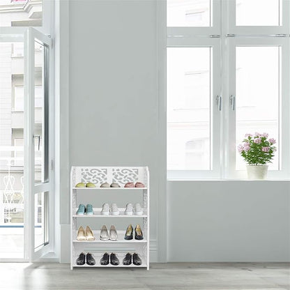 4 Tier Wood-Plastic Board Shoe Racks,Narrow Vertical Shoes Rack,Freestanding Shoe Organizer Shelf,Shoe Rack Storage Organizer,with Shelves,for Closet, Entryway, Front Door Entrance, Hallway (White)
