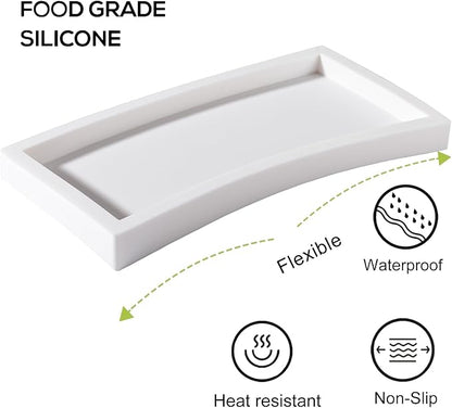 Bathroom Tray, Small Vanity Tray Silicone Soap Dish Sponge Holder Kitchen Sink Organizer Bathroom Accessories for Countertop, Toilet, Shower, 2 Pack, White