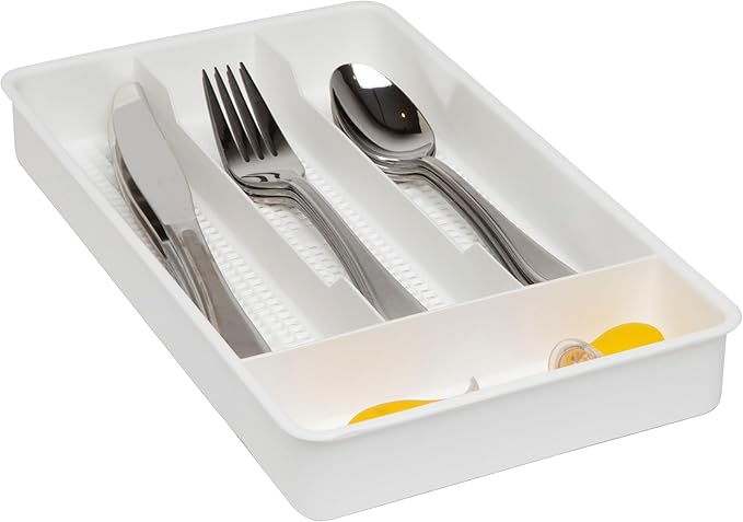Dial Industries Small Cutlery, Utensil, Silverware Kitchen Drawer Organizer Tray, White