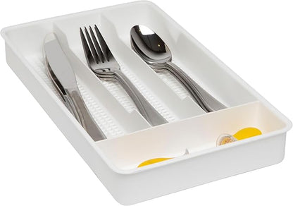 Dial Industries Small Cutlery, Utensil, Silverware Kitchen Drawer Organizer Tray, White