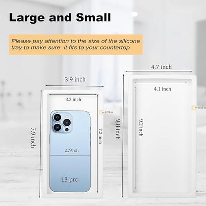 Bathroom Tray, Small Vanity Tray Silicone Soap Dish Sponge Holder Kitchen Sink Organizer Bathroom Accessories for Countertop, Toilet, Shower, 2 Pack, White