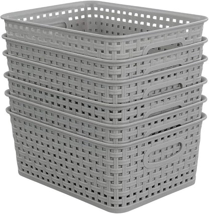 6-pack Grey Woven Plastic Storage Baskets, Organizing Bins