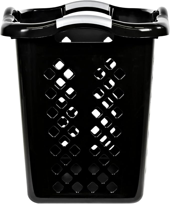 2 bushel laundry baskets with silver handles, black, 2-pack