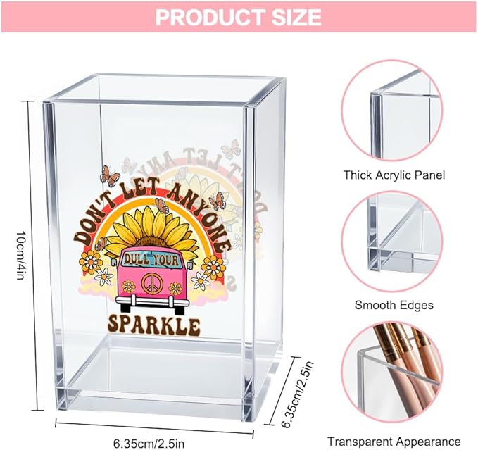 Don't Let Anyone Dull Your Sparkle Acrylic Makeup Brush Organizer Holder, Motivational Boho Vanity Desk Accessories for Home Office Decor, Inspirational Gifts for Women Girl Daughter Coworker