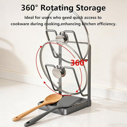 Pot Lid Organizer Rack, Kitchen Pot Lid Storage Rack, Carbon Steel 2-Tier Lids Holder with Detachable Drip Tray While Cooking, Pot Lid Holder Countertop, Multifunctional Space-Saving