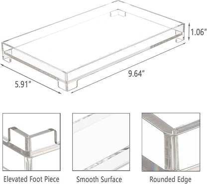 Vanity Bathroom Tray, Acrylic Rectangle Decorative Catchall Organizer Storage Tray (Medium-Clear)