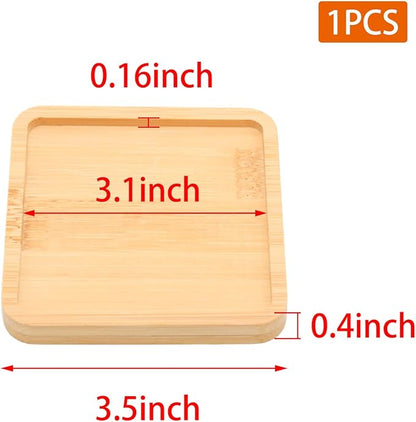 Square Bamboo Tray – 3.5” Outer Side, 3.1” Inner Side Plant Saucer or Mini Serving Tray for Small Planters, Snacks, Candles, or Bathroom Decor