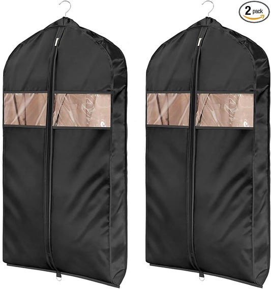 Univivi Super Soft Satin Garment Bags for Hanging Clothes, 43 Inch Zippered Suit Cover with Gussets, Breathable & Non-smell for Suits, Coats, Jackets, Shirts, 2 Pack - Black