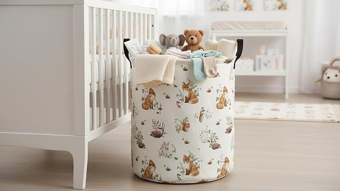 CLOCOR Large Laundry Basket,Waterproof Nursery Hamper,Collapsible Fabric Storage Container,Room Decor,Gift Basket（Watercolor Fox