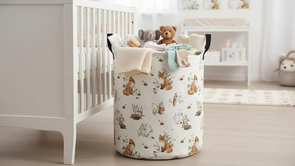 CLOCOR Large Laundry Basket,Waterproof Nursery Hamper,Collapsible Fabric Storage Container,Room Decor,Gift Basket（Watercolor Fox