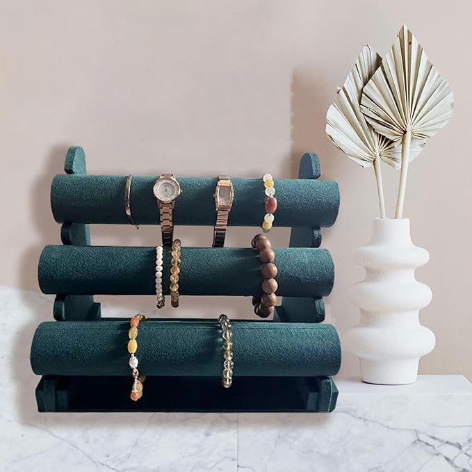 Flannelette Bracelet Display Stand,Jewelry Bracelet Necklace Rack Display Holder (green)