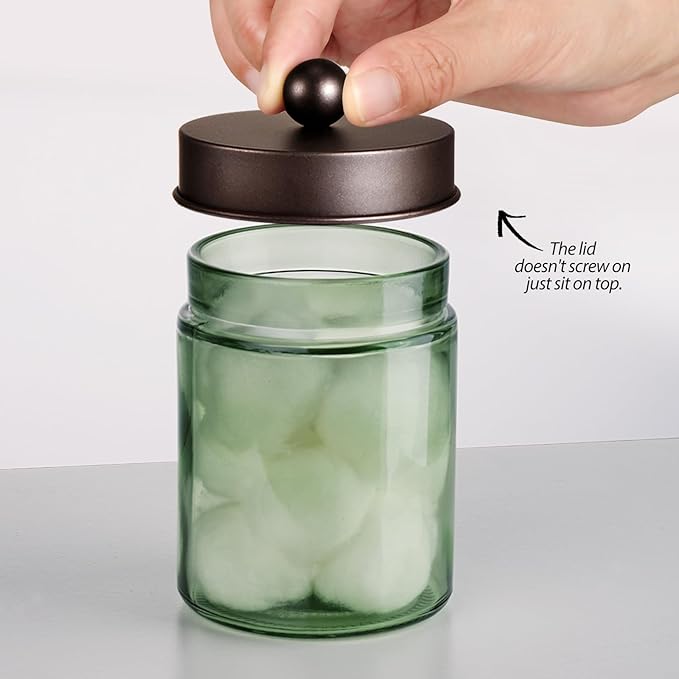 3 Pack Apothecary Jar Canisters Bathroom Vanity Organizer - Qtip Holder Storage Organizer Set Countertop Canister with Stainless Steel Lids &Cute Stickers for Qtips,Cotton Swabs,Makeup Sponges,Floss