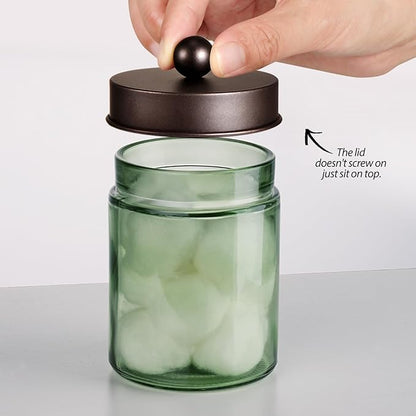 3 Pack Apothecary Jar Canisters Bathroom Vanity Organizer - Qtip Holder Storage Organizer Set Countertop Canister with Stainless Steel Lids &Cute Stickers for Qtips,Cotton Swabs,Makeup Sponges,Floss