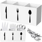 Suzile Acrylic Cutlery Storage Organizer Bin Silverware Caddy Countertop Knife Spoon and Fork Holder Kitchen 3 Section Tableware Storage Box for Cabinet Indoor Home Flatware Dining Room(White,L)
