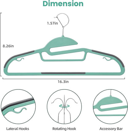 Heavy Duty Plastic Hangers 50 Pack with Non-Slip Design,0.2 Inches Thick,360°Swivel Hook Space Saving Organizer for Bedroom Closet,Shirts,Pants,Strong Enough for Coat(Dusty Blue- S Shaped)