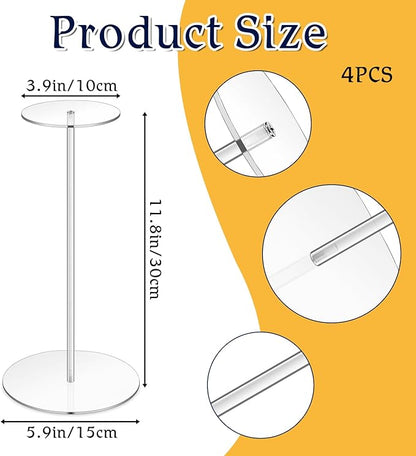 4 Pcs Acrylic Hat Stand Holder, 12 Inch Wig Display Rack Clear Thickened Pedestal Stands Round Acrylic Risers Stand for Jewelry, Watches, Caps Display