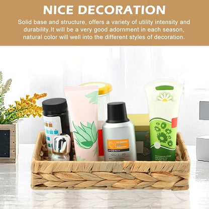 Wicker & Rattan Serving Tray - 10" Rectangle Bathroom Vanity Tray with Storage for Paper Hand Towels