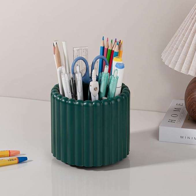 Anyoifax 360 Rotating Makeup Brush Holder 7 Slots Make Up Brush Organizer Removable Spinning Cosmetic Brushes Storage Pen Holder for Vanity, Dresser, Desk, Teal Green