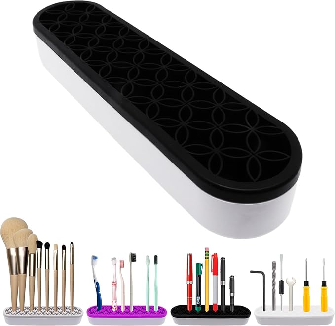 1Pcs Black Silicone Makeup Brush Holder Make Up Brush Holder Stand Makeup Brushes Storage for Painting Pen Brushes Nail Clippers Drill Pens Ruler Sewing Craft Tools
