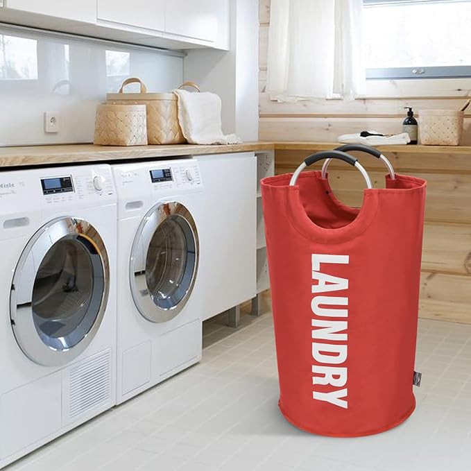 DOKEHOM 125L X-Large Collapsible Washing Laundry Basket Bag (7 Colors) for Bedroom, Fabric (Red, XL)
