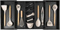 KitchenEdge Adjustable Kitchen Drawer Organizer for Utensils and Junk, Food-Safe Contract Grade with 100% Sustainable Wood, Expandable from 19 to 33 Inches Wide - Black Bamboo