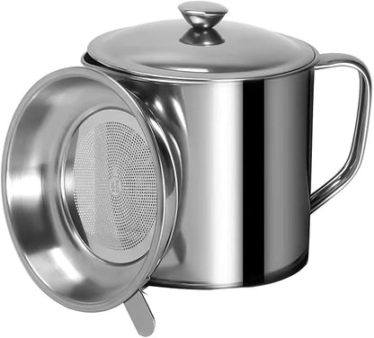 Grease Container, Bacon Grease Container with Strainer, Cooking Oil Keeper with Lid and Easy-Grip Handle (1 L)
