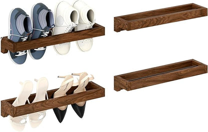 Nisorpa Set of 4 Rustic Burnt Wood Hanging Shoes Storage Organizer Racks, 20 Inches Wall Mounted Space Saving Footwear Holder for Closet, Mudroom, Entryway Narrow Spaces Shoes Storage