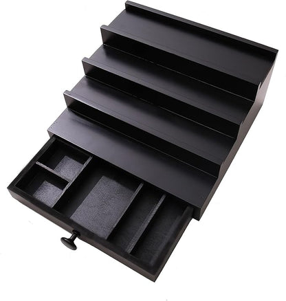 Black Cologne Organizer for Men - 4 Tier Wooden Perfume Display Stand with Drawer and Hidden Compartment for Organizing and Storing, Cologne Holder Shelf for Dresser