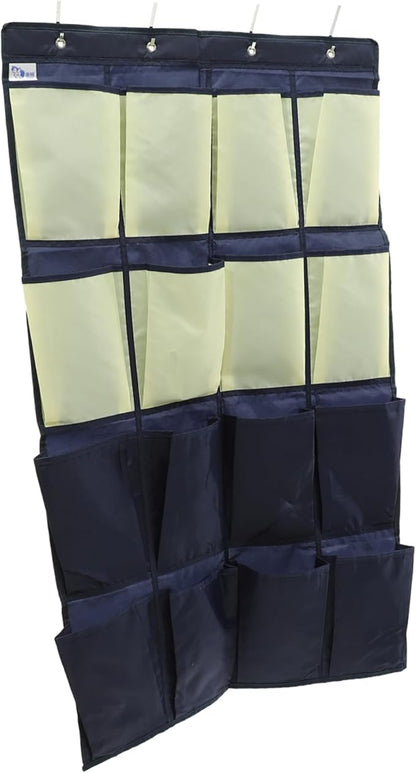 VOSAREA Hanging Shoe Organizer with Over the Door Shoe Holder Bag in Blue and Yellow Multi Purpose Pouch for Tidy Storage in Bedroom Living Room and Closet